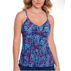 Swim Solutions Paisley Floral Tankini Top Size 14 NWOT Underwire Tummy Control